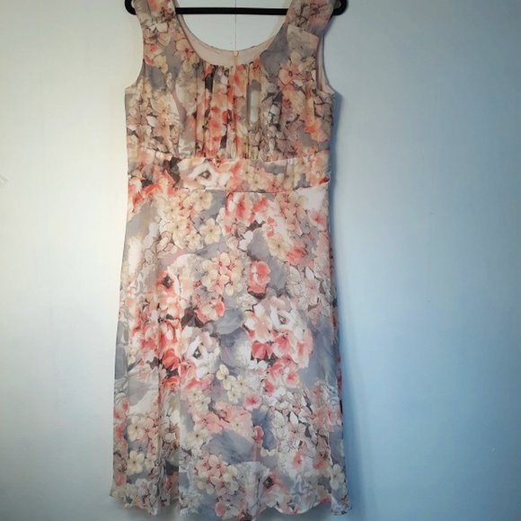Signature ELLA Floral Dress Women's 14W EUC Chiffon Flowy Lined Special Occasion - Picture 6 of 12